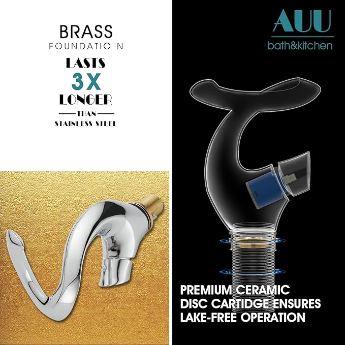 Elegant Alien Chrome Bathroom Sink Faucet Single Hole,AUU Chrome Polished Waterfall Vanity Sink Faucet Solid Brass,Single Handle Basin Tap with Pop Up Drian&Deck Plate