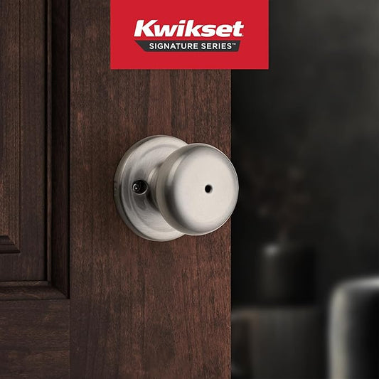 Kwikset Juno Interior Privacy Door Knob with Lock, Door Handle for Bathroom and Bedroom, Satin Nickel Keyless Turn Lock Doorknob, with Microban Protection (Pack of 10)