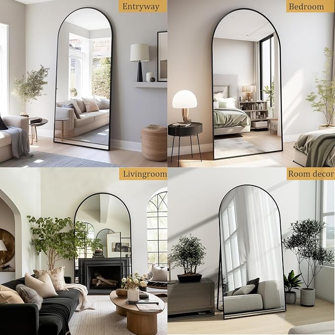 Dewfig Arched Full Length Mirror, 71"x30" Large Floor Mirror, Black | Aluminum Alloy Frame Full Body Mirror, HD Shatterproof Tempered Glass, Lean/Stand/Wall for Living Room,Bedroom, Dressing Room