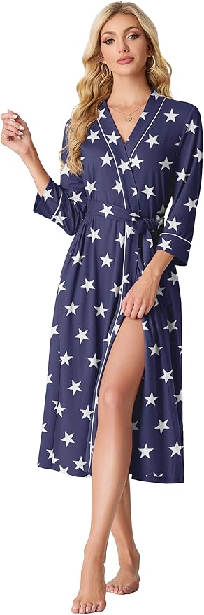 PrinStory Womens Robe Long Knit Bathrobe Lightweight Soft Robes Ladies Bath Robe