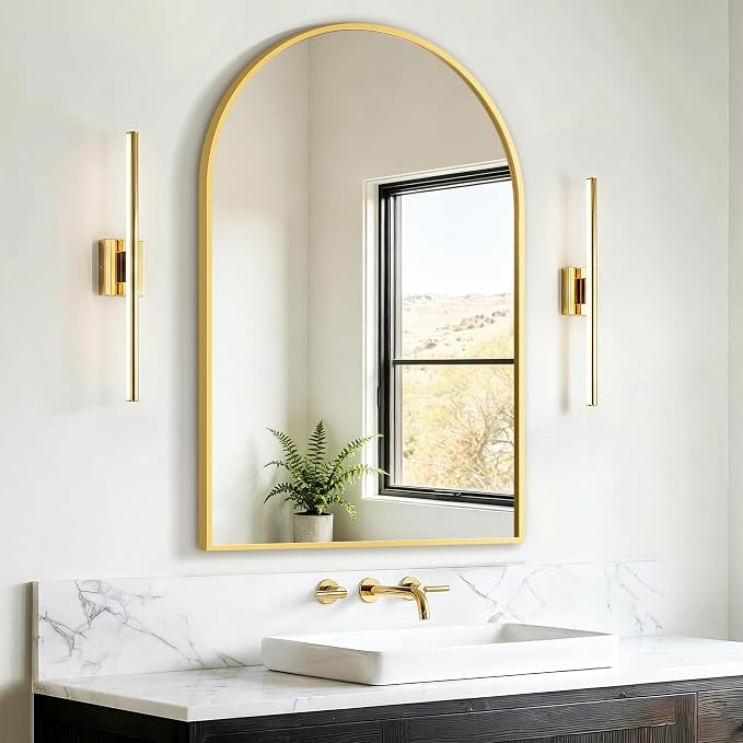 FICTOR 24" x 36" Arched Bathroom Vanity Mirror for Over Sink, Gold | Anti-Rust Metal Framed, HD Tempered Shatter-Proof Glass, Modern Wall Mirror for Entryway, Living Room, Bedroom