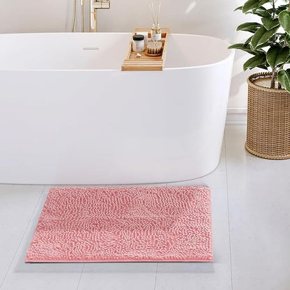 Hearth & Harbor Bathroom Rugs, Chenille Bath Mat - Machine Washable Bath Mats for Bathroom Non-Slip Backing Rubber, Quick Dry Bathroom Mat, 17 x 24 - Pink