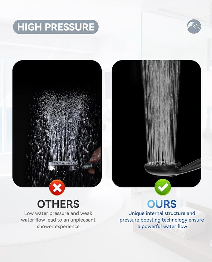 JDO Shower Head with Handheld, High Pressure Handheld Shower Head 9 Settings, Detachable Shower Head Set with Stainless Steel Hose and Shower Bracket (Matte Black)