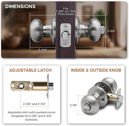 Copper Creek Privacy Interior Door Knob – ANSI Grade-3 Certified, Modern Heavy Duty Handle, Easy Install and Reversible for Bedroom, Bathroom & Closets – Satin Stainless (3 Pack)