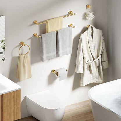 Brushed Gold Bathroom Accessories Set, 6 Pieces Bathroom Hardware Set Gold Bathroom Set, 24 Inch Towel Racks for Bathroom, SUS304 Stainless Steel Bath Towel Bar Set Toilet Paper Holder Wall Mounted