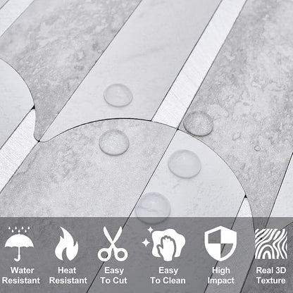 DICOFUN 10-Sheet Grey & White Marble Peel and Stick Backsplash for Kitchen, PVC Stick on Backsplash Wall Tiles