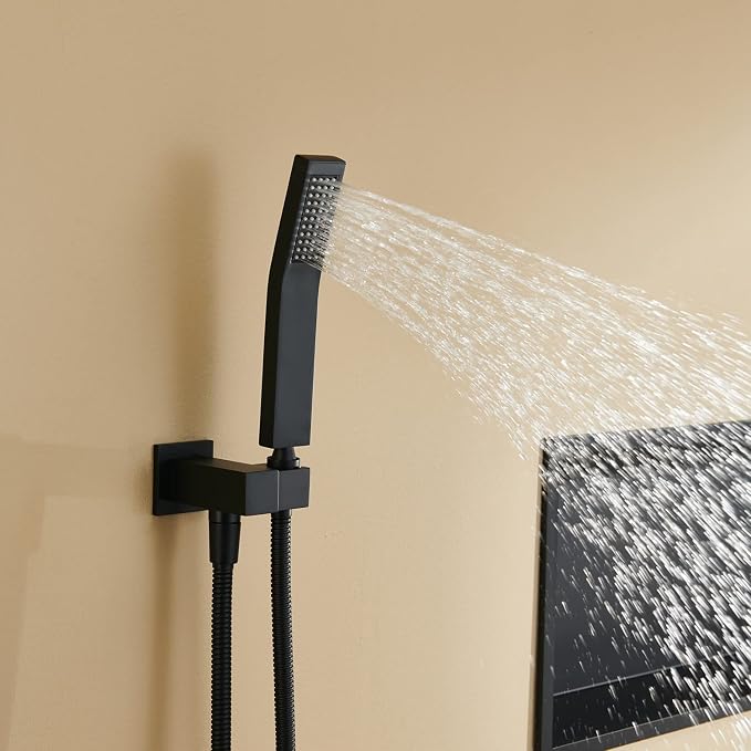 Rain Shower System 12 Inches Shower Combo Set Black Wall Mount Faucet Bathroom Faucets with Rainfall Shower Head and Hand Shower