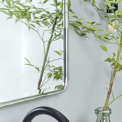 Farmhouse Pivot Rectangle Bathroom Mirror Chrome Metal Framed Tilting Beveled Vanity Mirrors for Wall, Overall 23.91 x 30 inches (Mirrror 20 x 30 inches)