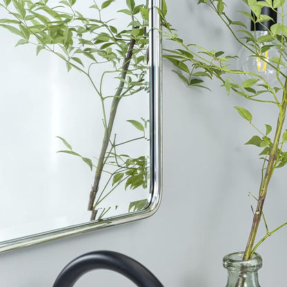 TEHOME Pivot Mirror Chrome Tilt Bathroom Vanity Mirror Black Metal Framed Rectangle Horizontal Tilting Beveled Vanity Mirrors, Overall 44.12 x 30 inches (Mirrror 40 x 30 inches)