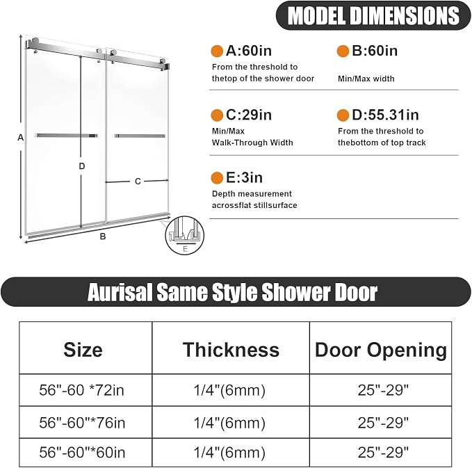 Frameless Sliding Bathtub Shower Door 60" W x 60" H, 1/4" (6mm) Clear Tempered Glass Tub Shower Door, Double Sliding Glass Shower Door with Full Stainless Steel Hardware, Brushed Nickel