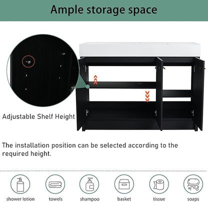 48 Inch Freestanding Bathroom Vanity,48" Bathroom Vanity with Sink,Modern Single Sink Vanity Combo,Black Floor Stand Cabinet Set
