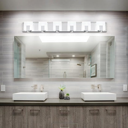 SOLFART Vanity Lights Chrome Finish Modern Bathroom Light Dimmable Vanity Lighting Fixtures 6 Lights LED Light