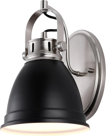 JONATHAN Y 7" Black/Nickel 1-Light LED Vanity Light, Adjustable Wall Sconce for Bathroom Mirror, Farmhouse Bohemian Kitchen Light, Iron Black Bell Shade JYL1114A