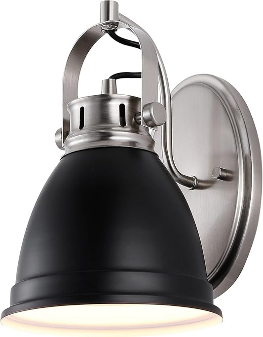 JONATHAN Y 7" Black/Nickel 1-Light LED Vanity Light, Adjustable Wall Sconce for Bathroom Mirror, Farmhouse Bohemian Kitchen Light, Iron Black Bell Shade JYL1114A