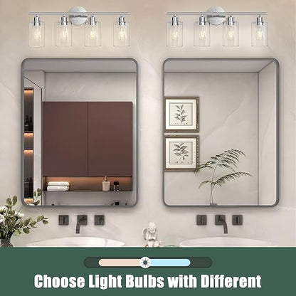 Espird Bathroom Vanity Light Fixtures Polished Chrome,4 Lights Rustic Farmhouse Vanity Bar Lighting Over Mirror Modern Industrial Wall Sconces Lamp with Cylinder Glass Shade