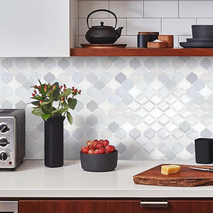 STICKGOO Arabesque Peel and Stick Backsplash, 12'X12' Self Adhesive Wall Tile (Thicker Design, Light Tones)