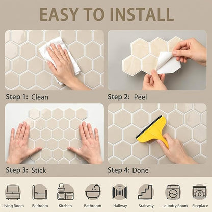Arttown Peel and Stick 3D Wall Backsplash, 10-Sheet, 12" × 12" Cream Ivory | Subway Tile Self Adhesive Thicker Design Wall Tiles Panel Wallpaper for Bathroom Balcony Kitchen