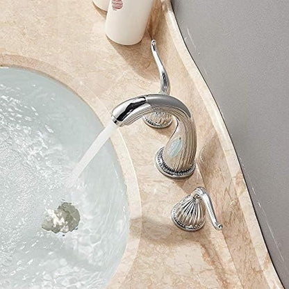 Basin Faucet Deck Mounted Bathroom Mixer Crane Dual Handle 3 Hole Cold and Hot Washing Tap-Antique Brass,Gold(Chrome)