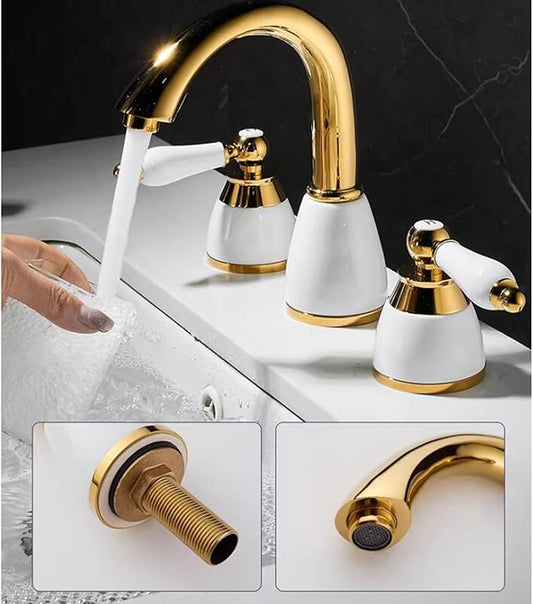 3 Hole Basin Mixer Faucet Brass 3 Hole Bathroom Faucets-Chrome Plated