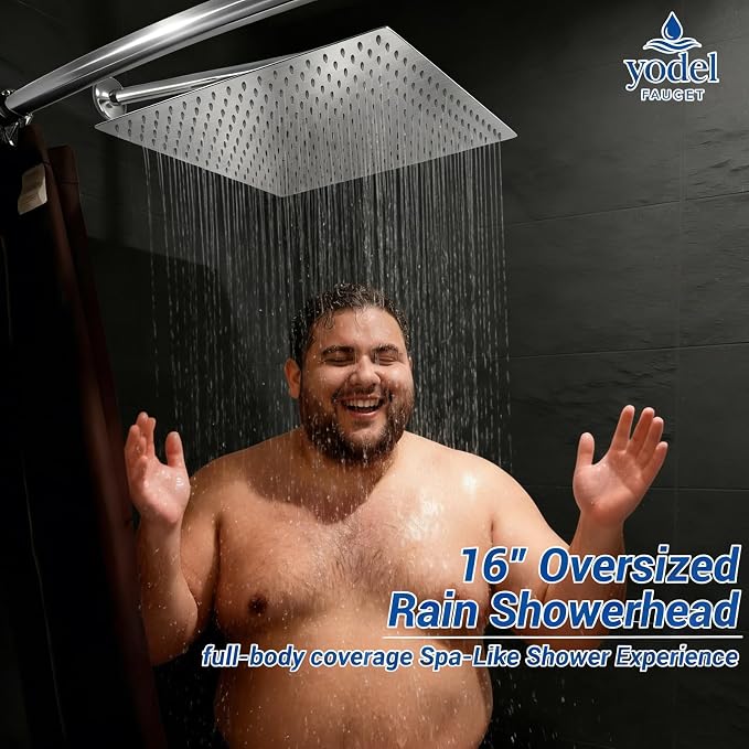 16 Inch Rain Shower Head,Rainfall Showerhead,Chrome | All Metal 304 Stainless Steel with 324 Silicone Nozzel, Full Body Coverage,Ceiling Mounted