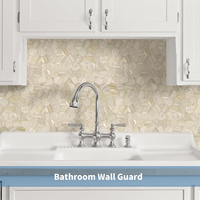 10-Sheet Heavy-Duty Hexagon Peel and Stick Backsplash, Thick Waterproof &Heat Resistant Stick on Wall Tiles, Slate Beige Mosaic for Kitchen & Bathroom, Strong Adhesive Permanent PVC Tiles