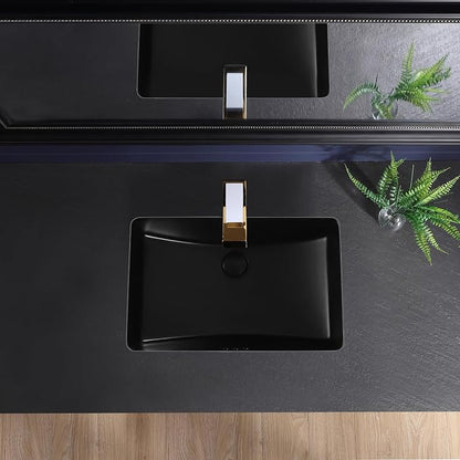 Black Undermount Bathroom Sink 23.8x16.3 Inch Bathroom Sink Matte Black Bathroom Under Counter Lavatory Vanity Sink Basin Rectangular Porcelain Ceramic Undermount Sinks with Overflow