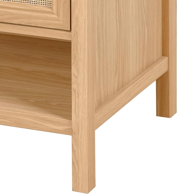 JONATHAN Y VAN1023A Jasper 24 in. W x 18 in. D x 33 in. H Rattan Modern Coastal 2-Shelf Bathroom Vanity Cabinet Only with Soft Closing Doors (Sink Basin Not Included), Oak