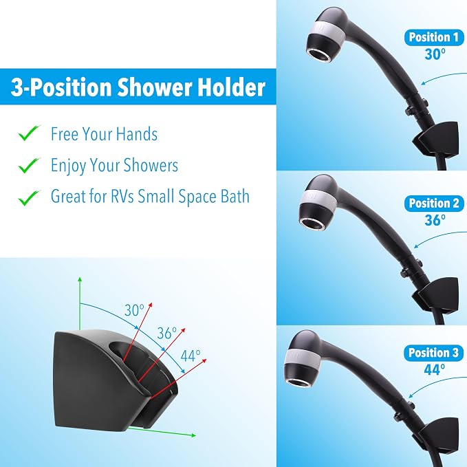 High Pressure RV Shower Head with Hose and On Off Switch, 3 Flow Rate for Saving Water, Matte Black