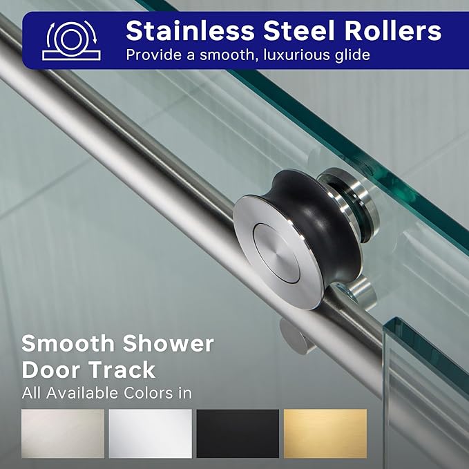 WOODBRIDGE 44-48"Wx76"H Frameless Shower Door,3/8(10mm)Clear Tempered Glass with Explosion-Proof Film, Brushed Nickel Finish with Smooth Closing Design