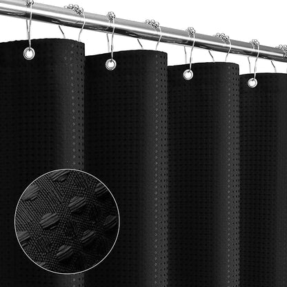 Small Stall Black Fabric Shower Curtain, 36 x 72 | Narrow Half Cloth-Textured Shower Curtain for Bathroom, Water Repellent, Machine Washable