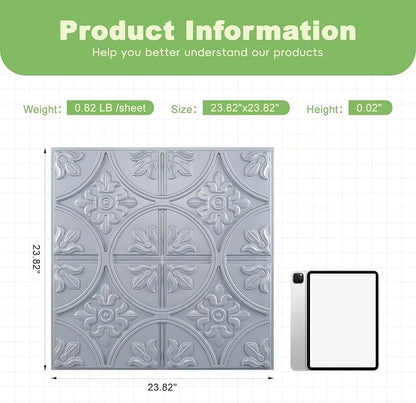 Art3d Drop Ceiling Tiles 2x2, Glue-up Ceiling Panel, Fancy Classic Style in Gray