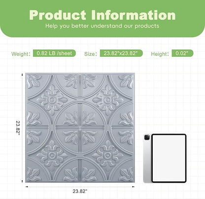 Art3d Drop Ceiling Tiles 2x2, Glue-up Ceiling Panel, Fancy Classic Style in Gray