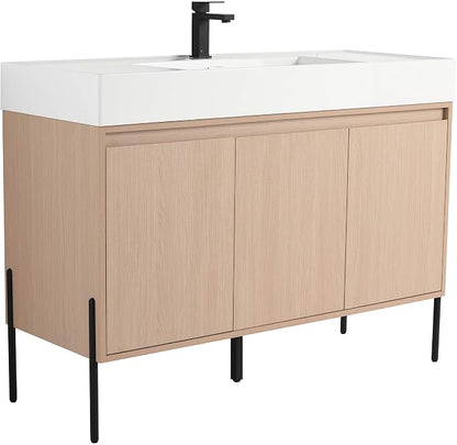 Crownpoint 48 Inch Bathroom Vanity with Sink, White Sink, White Oak Finish, Full Assembly Required, Elegant Bathroom Vanities for Modern Homes
