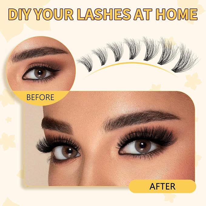 QUEWEL Lash Clusters Kit, 320Pcs 60D+80D Lash Cluster Eyelash Extensions | 12-18mm Lash Clusters Kit with Lash Bond and Seal and Lash Tweezers Easy DIY at Home(60+80D 3D Kit)
