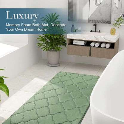 OLANLY Memory Foam Bath Mat Rug 47x17, Ultra Soft and Absorbent Bathroom Rugs, Non-Slip, Comfortable, Machine Washable Bath Carpet for Bathroom Floor, Tub Shower and Home Decor Accessories, Sage Green