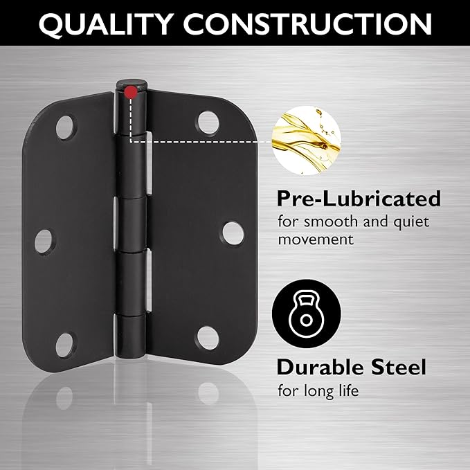 Design House 6-Pack 3.5-Inch x 3.5-Inch Interior Door Hinges with 5/8-Inch Radius, Matte Black, Heavy Duty Steel Construction, Left- or Right-Handed – Design House, 189548