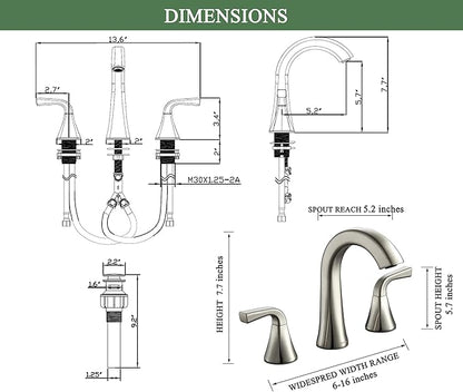 Bathroom Faucet with Pop-up Drain and Supply Lines, Brushed Nickel Widespread Bathroom Sink Faucet for Lavatory Vanity RV Farmhouse, TAF826-BN