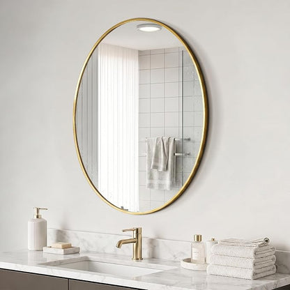 Oval Bathroom Mirror for Wall, 22"x28" Gold Bathroom Vanity Mirror | HD Shatterproof Glass, Metal Framed, Oval Vanity Mirrors for Bathroom, Bedroom, Living Room, Entryway, Horizontal or Vertical