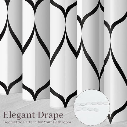 Gelbchu Geometric Shower Curtain for Bathroom, White Black, 72x72 Inch | with Hooks, Premium Polyester, Quick Dry, Water Repellent, Machine Washable, Rustproof Grommets, Modern Minimalist