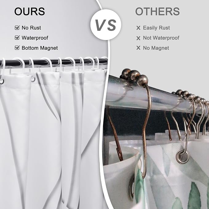 Striped Shower Curtain for Bathroom, Grey Shadow, 72" W x 72" L | with Hooks, Modern Hotel Style, Water Repellent, Washable, Weighted Hem