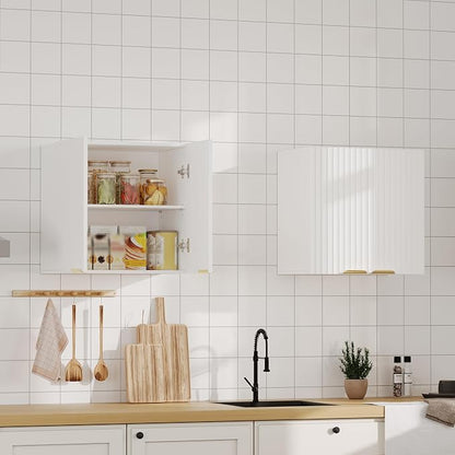 ChooChoo Bathroom Wall Cabinet, Laundry Room Cabinet with 2 Fluted Doors | Kitchen Storage Cupboard Cabinet with Adjustable Shelf, Fluted Wall-Mounted Medicine Cabinet for Kitchen, Garage, White
