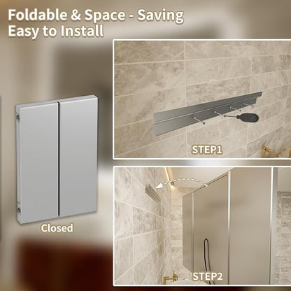 48"x36" Trifold LED Bathroom Mirror with Lights & Removable Magnifier, 180° Foldable, Front & Back Lit, Stepless Dimming, Adjustable Color Temperatures, Anti-Fog, Wall Mounted