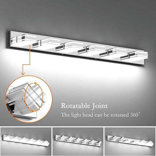 Ralbay Chrome Bathroom Vanity Light Fixtures 48inch 6-Light Acrylic Chrome Modern LED Bathroom Wall Vanity Lighting Fixtures Over Mirror