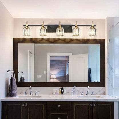 SOLFART Crystal 5 Lights Bathroom Lights Over Mirror Bathroom Vanity Lights for Mirror Bathroom Vanity Lights 5T