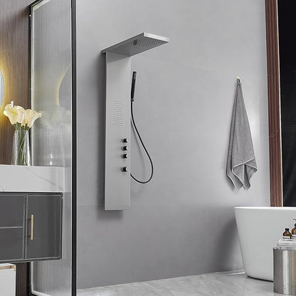 Shower Panel Tower System, Rainfall Shower Head Handheld Shower Wand Multi-Function Shower Panel with Large Area Massage Jets for Home Hotel, Brushed Nickel