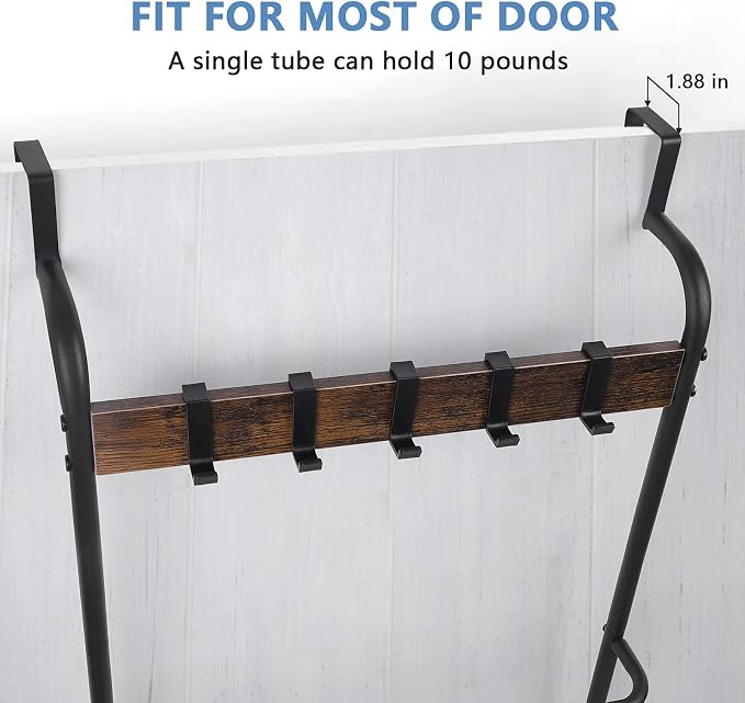 Over The Door Towel Rack Bathroom Behind Door Towel Holder with Hooks 5 Tier Over The Door Towel Bar Hanger Organizer for Bathroom Bedroom Bathroom Accessories, Metal (Black)