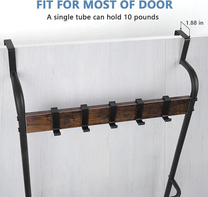 Over The Door Towel Rack Bathroom Behind Door Towel Holder with Hooks 5 Tier Over The Door Towel Bar Hanger Organizer for Bathroom Bedroom Bathroom Accessories, Metal (Black)