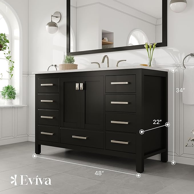 Eviva Aberdeen 48 in. Espresso Single Sink Bath Vanity with Carrara Quartz Top and Undermount Porcelain Sink