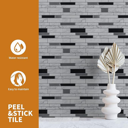 WOWSTAR 10-Sheet Peel and Stick Backsplash Tile for Kitchen Wall, Back Splash Stick On Tiles for Kitchen （12"x12", White Marble） | Peel and stick backsplash, self-adhesive wall tile, White Marble, waterproof, kitchen bathroom wall, 10-sheet, set B