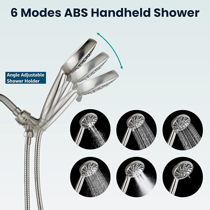 gotonovo Shower Faucet Set with Valve Kit 6 Mode Handheld Brushed Nickel | Bathroom Shower Head and Handle Set,6 Modes ABS Handheld Spray,Pressure Balance Valve and Trim Kit Complete,Single-Handle
